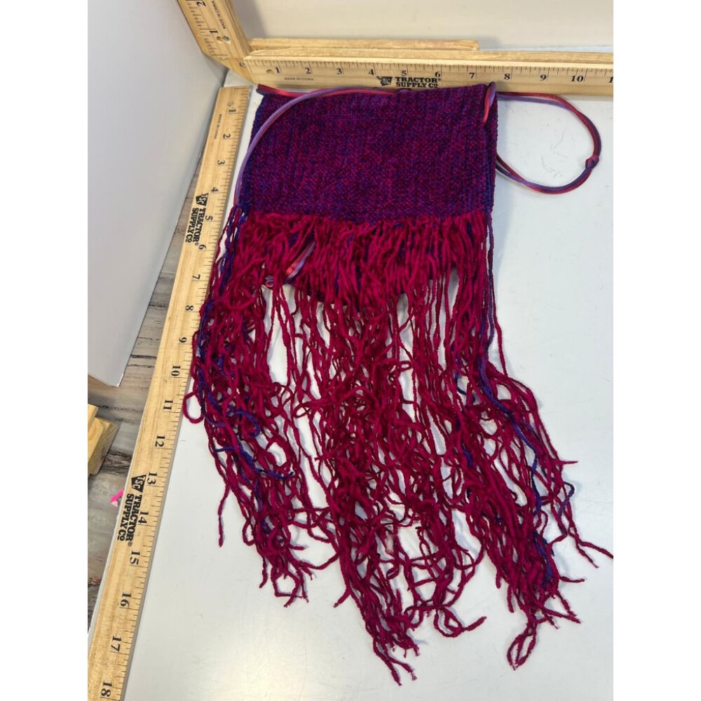 Vintage Marianne Fringe Shoulder Bag Woven Wool Boho Festival Purple Pink